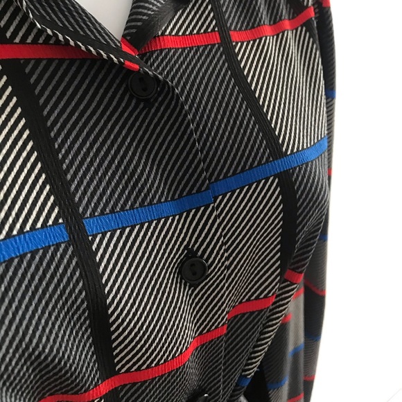 St.Michael Chic Plaid Pattern Black Collared Button Down Shirt with Belt 90’s - Picture 8 of 16